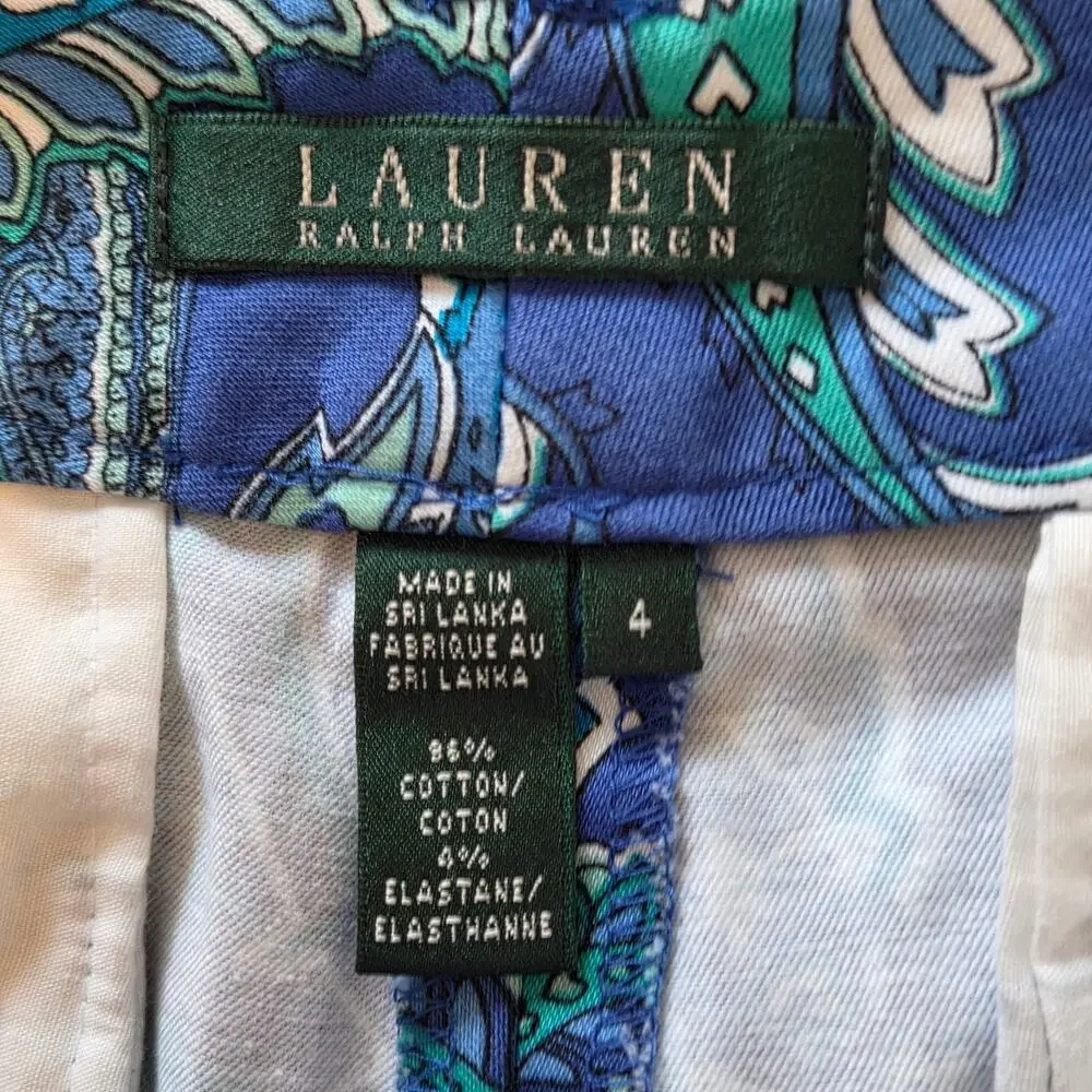 Lauren Ralph Lauren Shorts, Blue Green Paisley, Cuffed, Gold Buttons sz 4